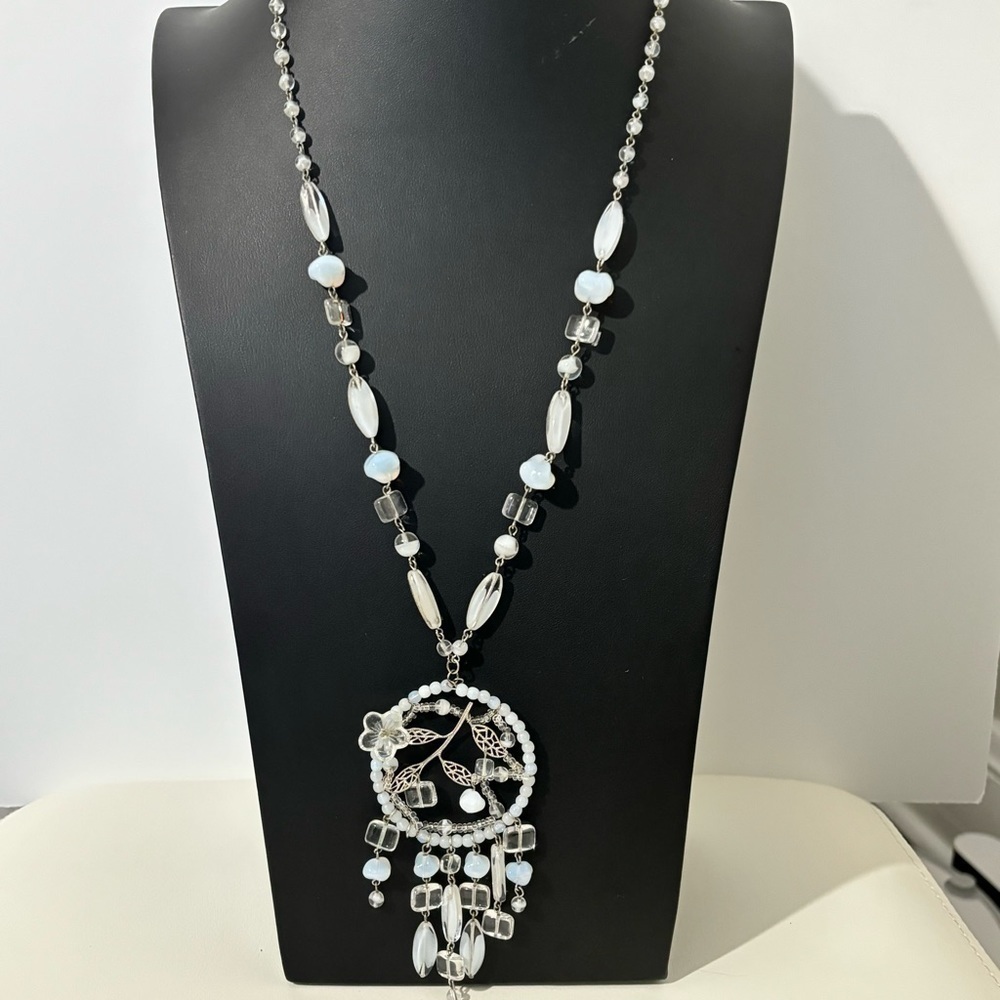 Vintage beautiful milk glass,  dream catcher necklace